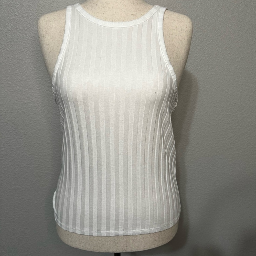 Massimo Dutti Cotton Blend Wide Rib Tank. White size L.